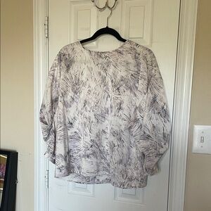 Worthington watercolor print blouse, purple, black and peach, size extra large
